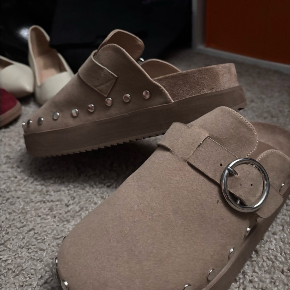 JustFab Brown Mules with Silver Accents